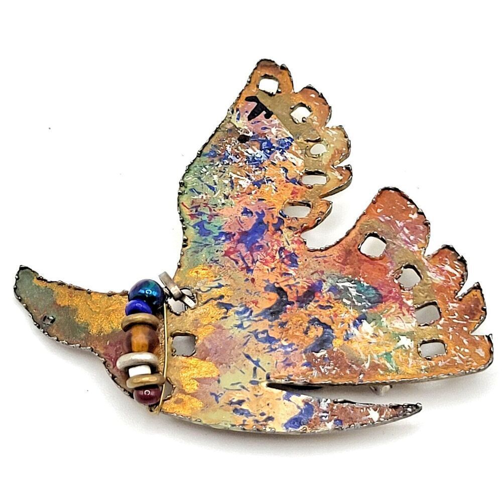 Vintage 90s Copper Peace Dove Abstract Pin 2in